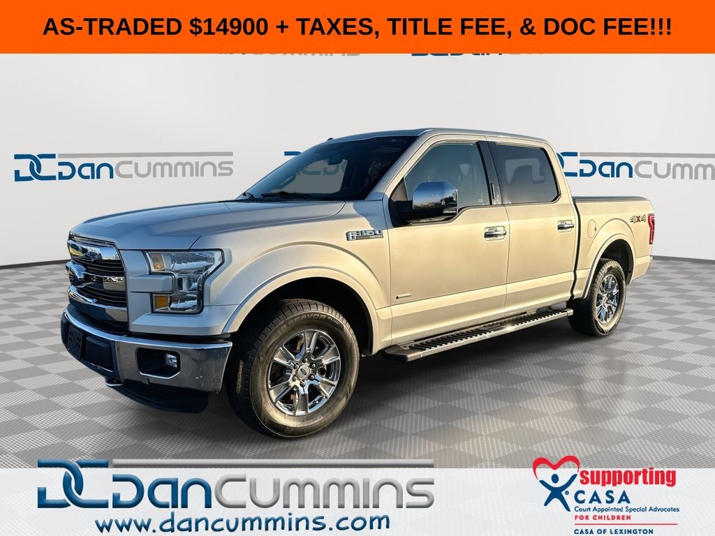 2016 Ford F-150 Lariat in Ingot Silver — front three-quarter view