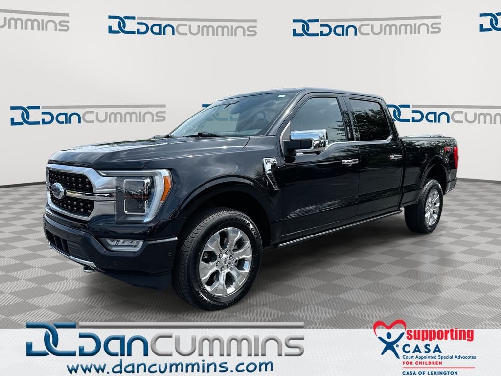 2021 Ford F-150 Platinum in Black Metallic — front three-quarter view