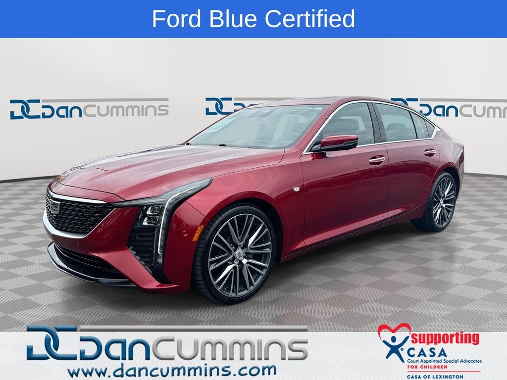 2025 Cadillac CT5 Premium Luxury in Radiant Red Tintcoat — front three-quarter view