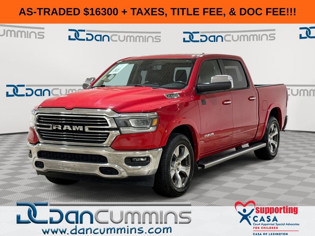 2019 RAM 1500 Laramie in Flame Red Clearcoat — front three-quarter view