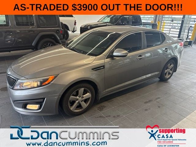 2015 Kia Optima LX in Titanium Silver — front three-quarter view