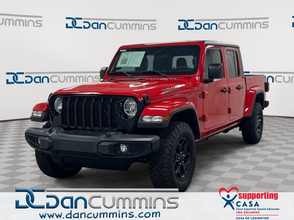 2022 Jeep Gladiator Willys in Firecracker Red Clearcoat — front three-quarter view