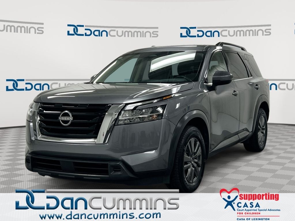 2022 Nissan Pathfinder SV in Gun Metallic — front three-quarter view