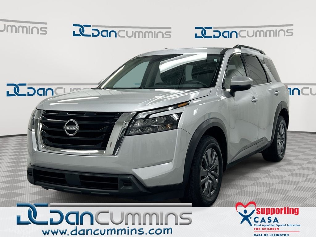 2025 Nissan Pathfinder SV in Brilliant Silver Metallic — front three-quarter view