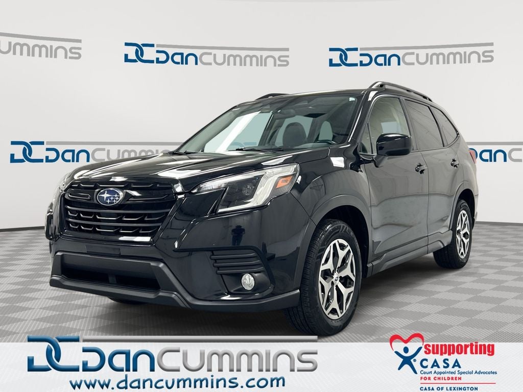 2022 Subaru Forester Premium in Crystal Black Silica — front three-quarter view