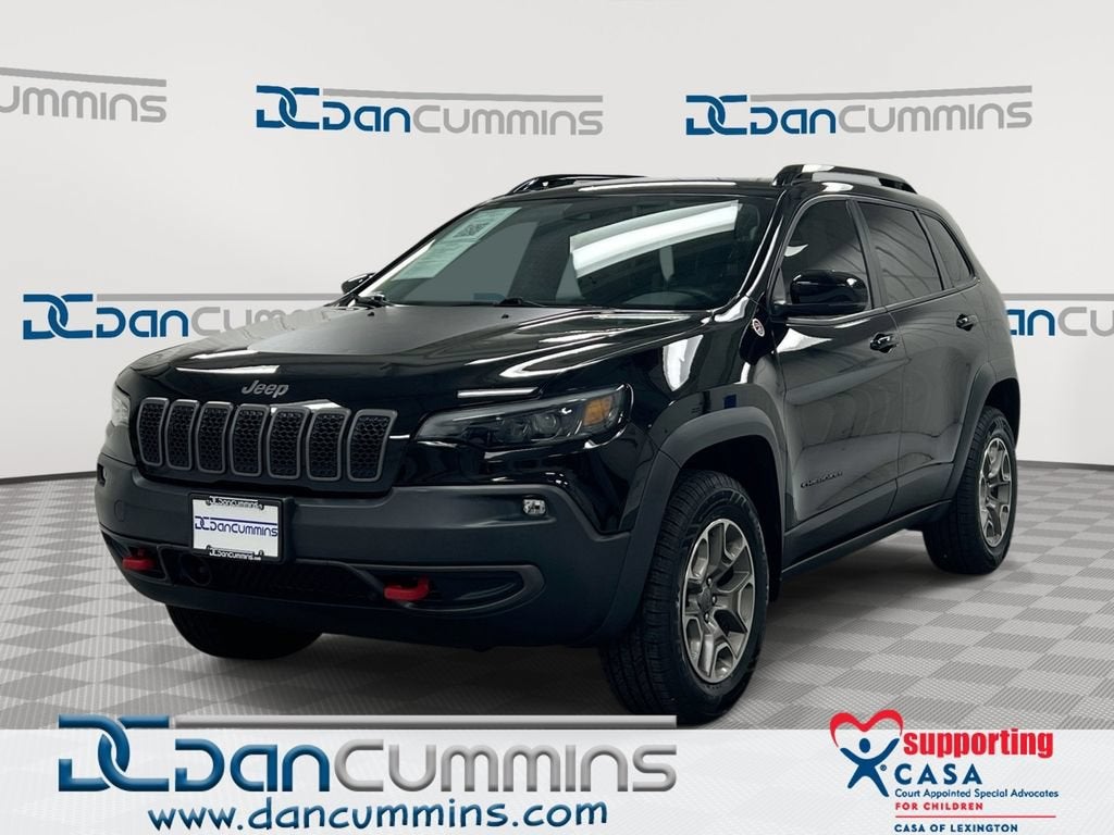 2022 Jeep Cherokee Trailhawk in Black — front three-quarter view