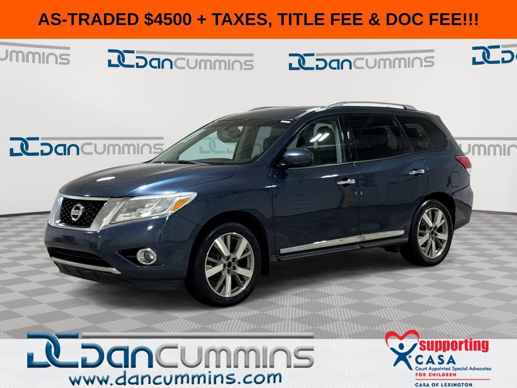 2015 Nissan Pathfinder Platinum in Blue — front three-quarter view